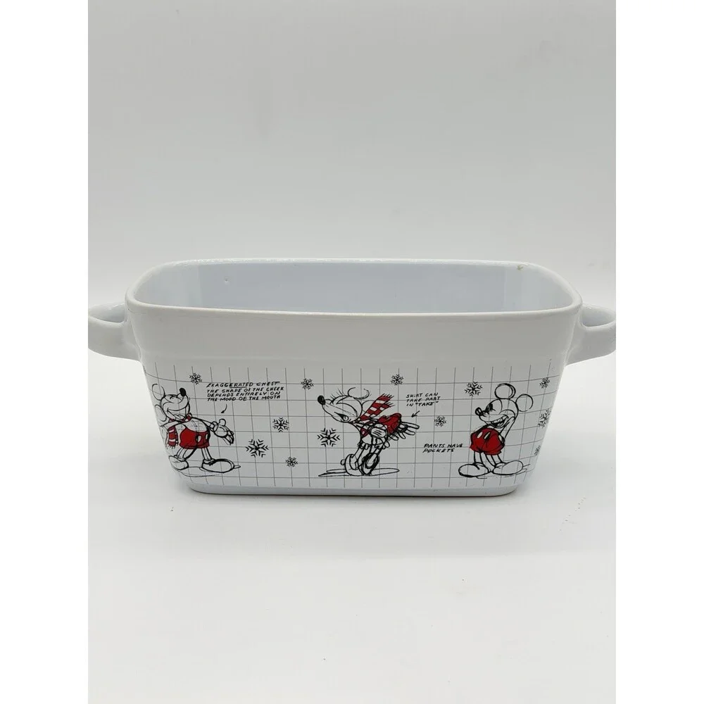 Disney Mickey Minnie Mouse Christmas Sketchbook Loaf Pan Bowl Porcelain